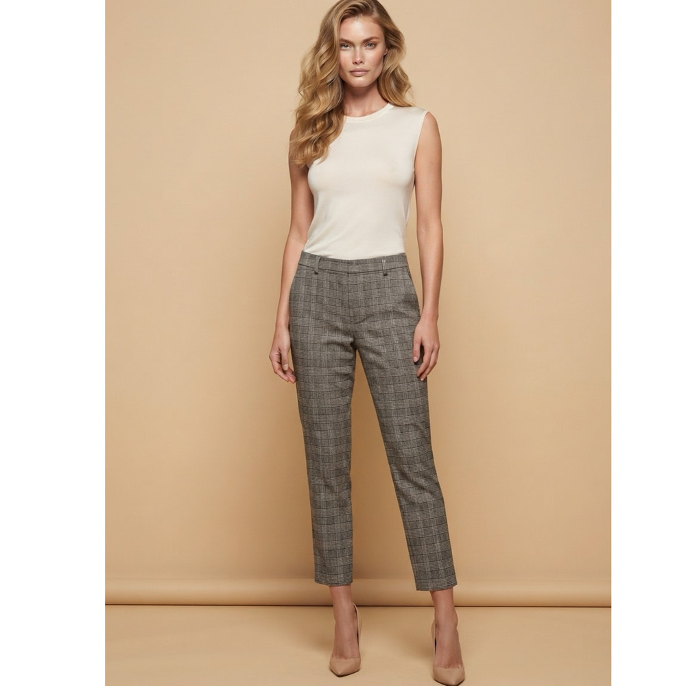 Zara Herringbone Check Brown Dress Trousers Pants Womens Size 14